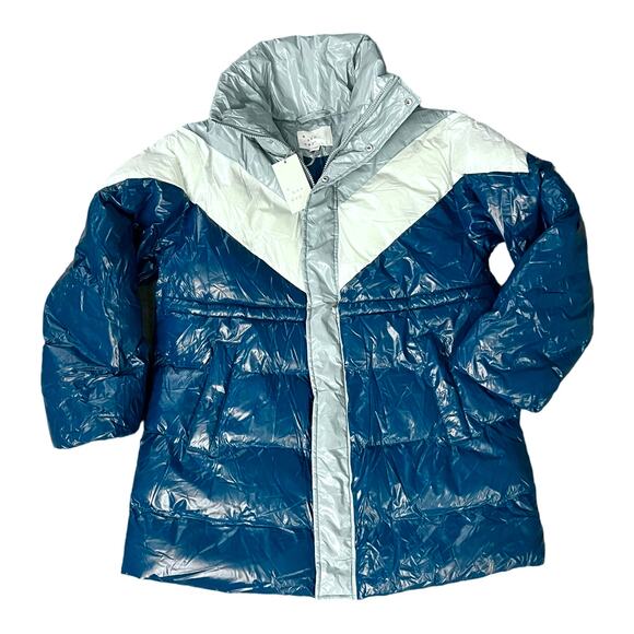 A New Day Womens OVERSIZED PUFFER Jacket Size Small Fits M & L Teal Green White - Picture 2 of 7